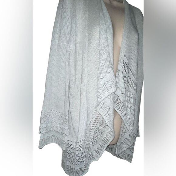 Loft Womens Open Front Cardigan Sweater Gray Shawl Collar Crochet Knit Boho XL - Picture 3 of 5